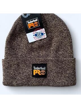 Timberland PRO marled brown beanie made in USA workwear knit hat cozy